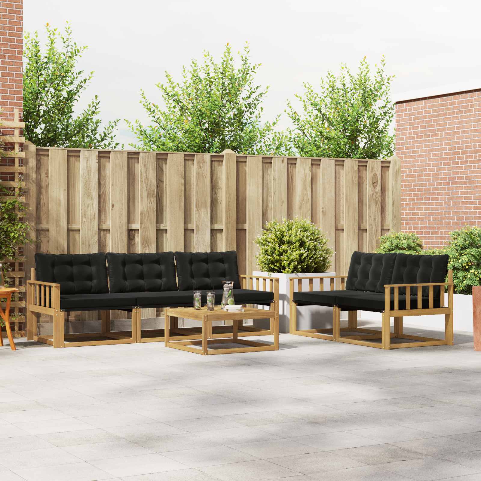 vidaXL Buiten bankenset met kussen 6 pcs Natuurlijk en Crème