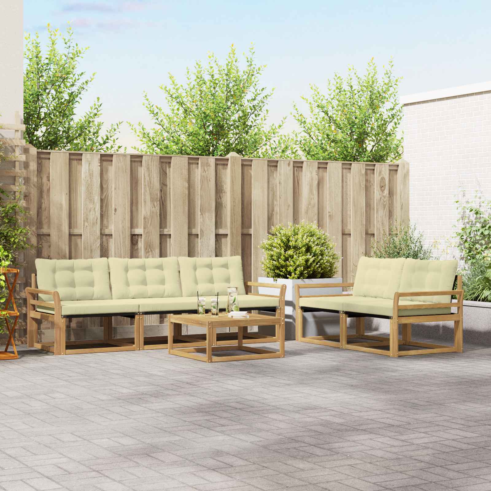 vidaXL Buiten bankenset met kussen 6 pcs Natuurlijk en Crème