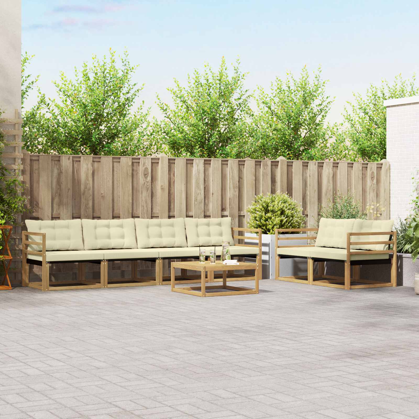 vidaXL Buiten bankenset met kussen 7 pcs Natuurlijk en Crème