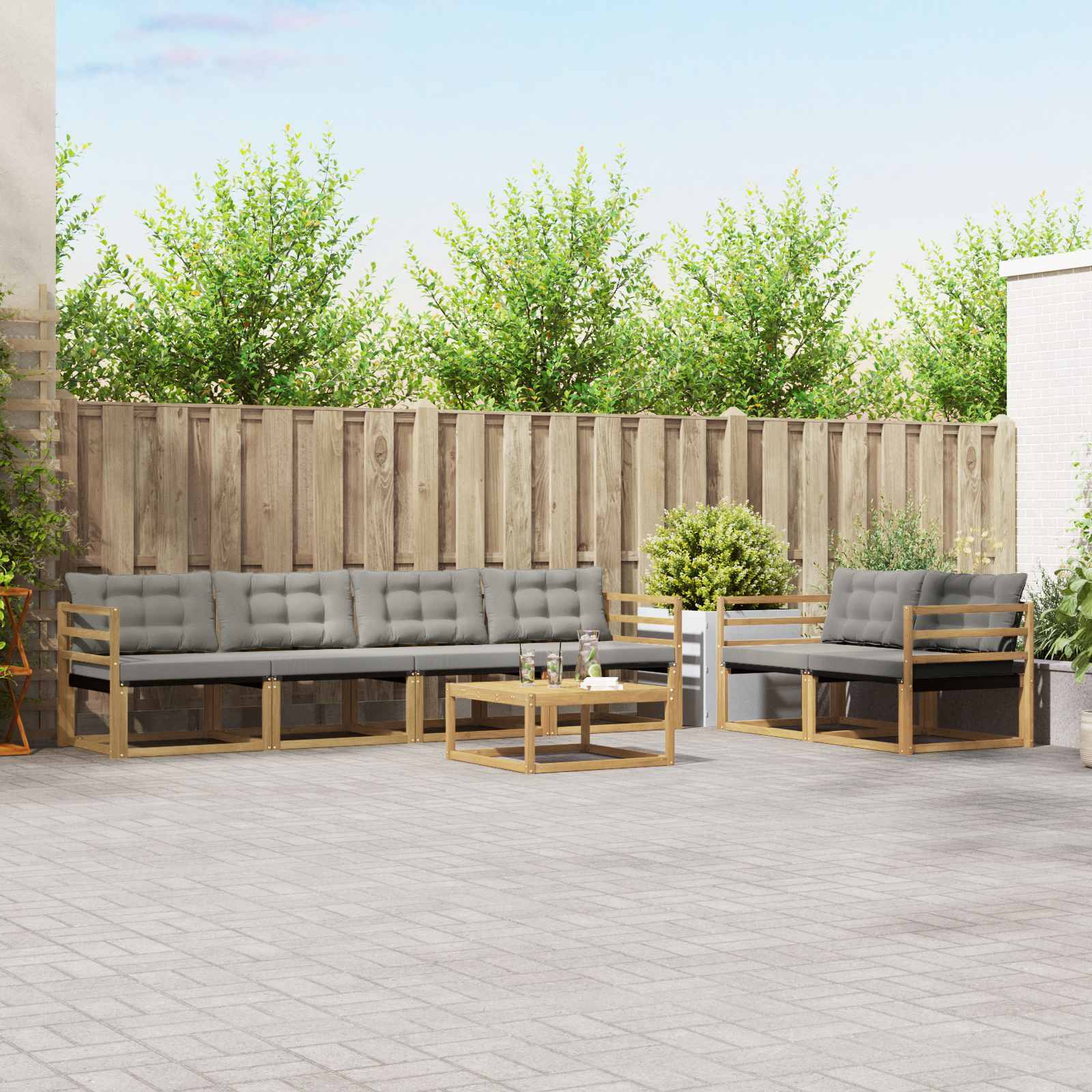 vidaXL Buiten bankenset met kussen 7 pcs Natuurlijk en Crème