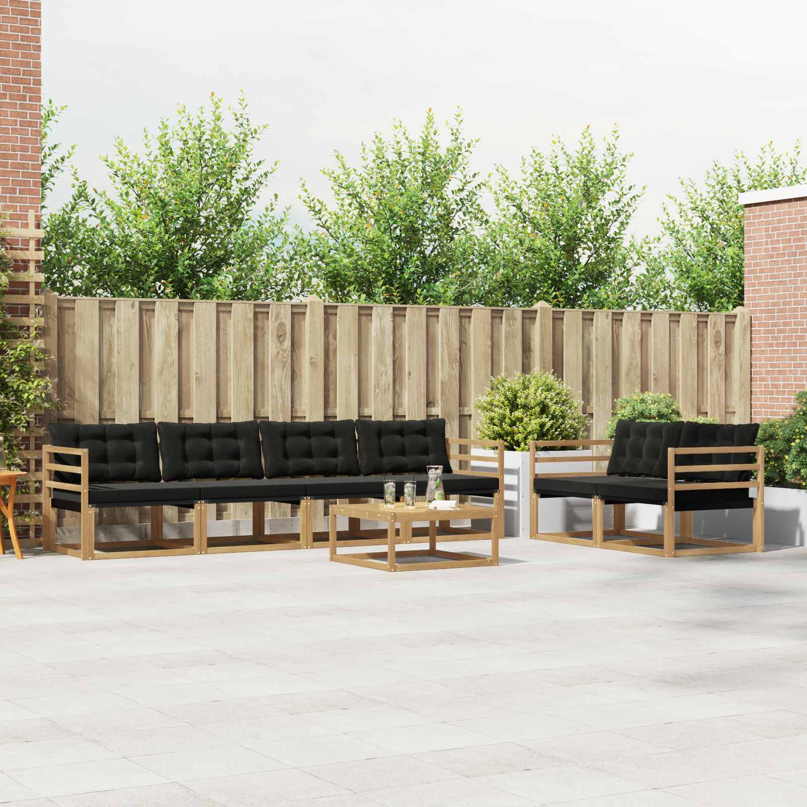 vidaXL Buiten bankenset met kussen 7 pcs Natuurlijk en Crème