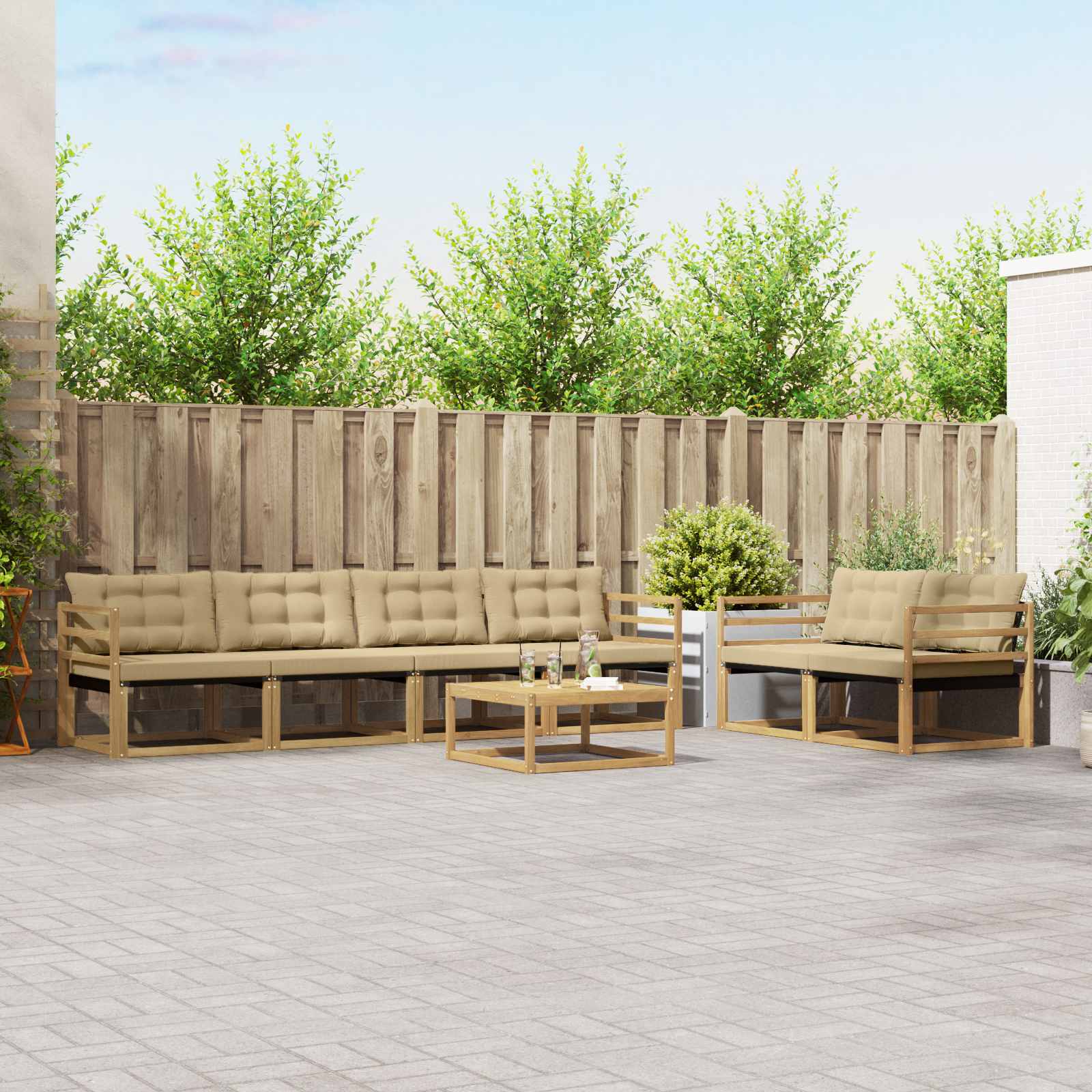 vidaXL Buiten bankenset met kussen 7 pcs Natuurlijk en Crème