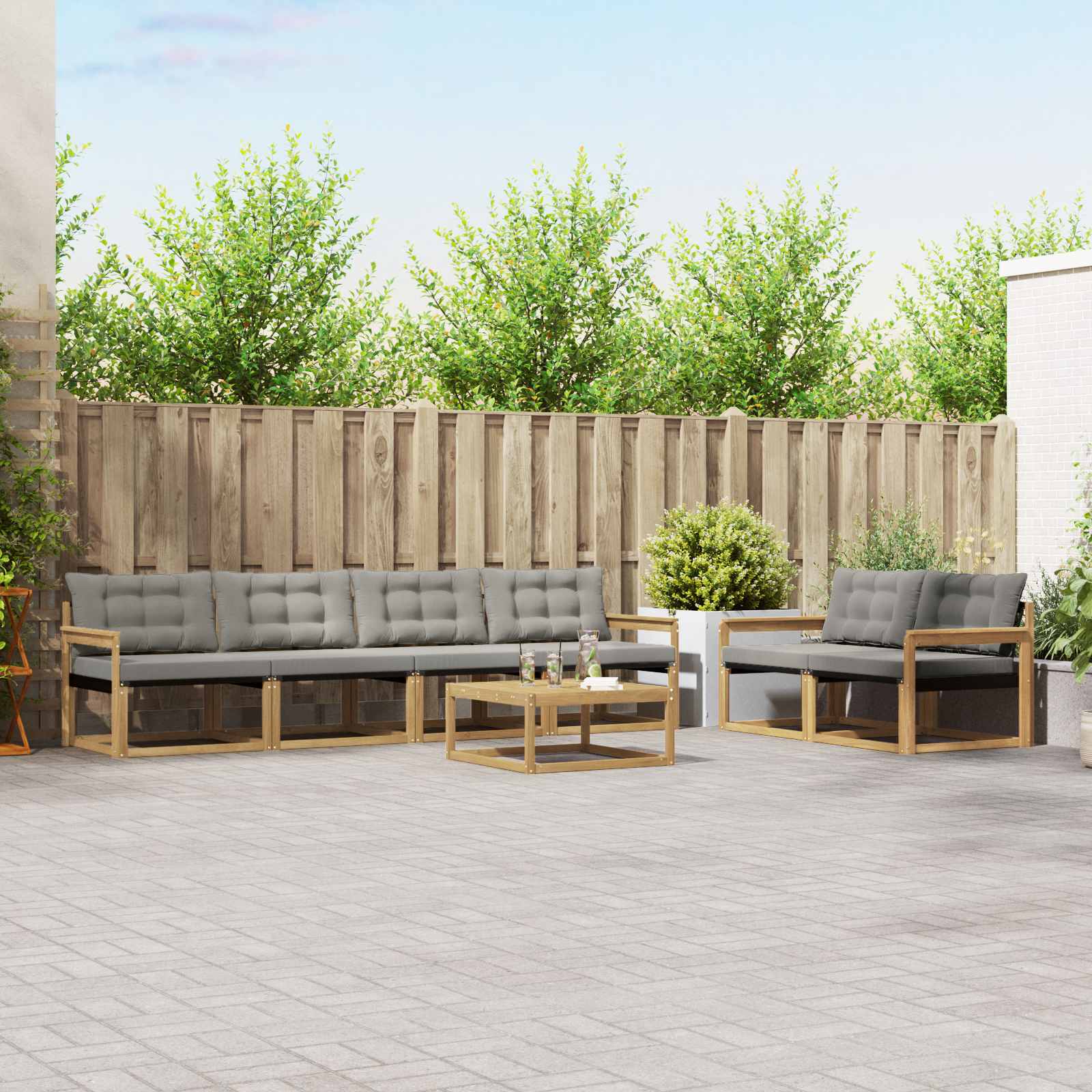 vidaXL Buiten bankenset met kussen 7 pcs Natuurlijk en Crème