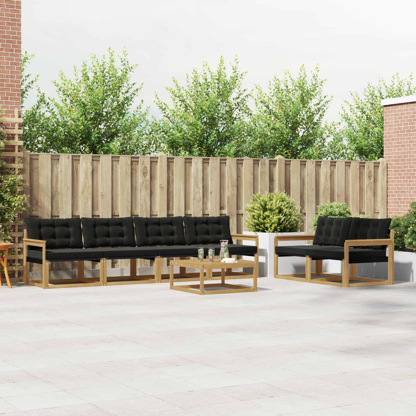 vidaXL Buiten bankenset met kussen 7 pcs Natuurlijk en Crème