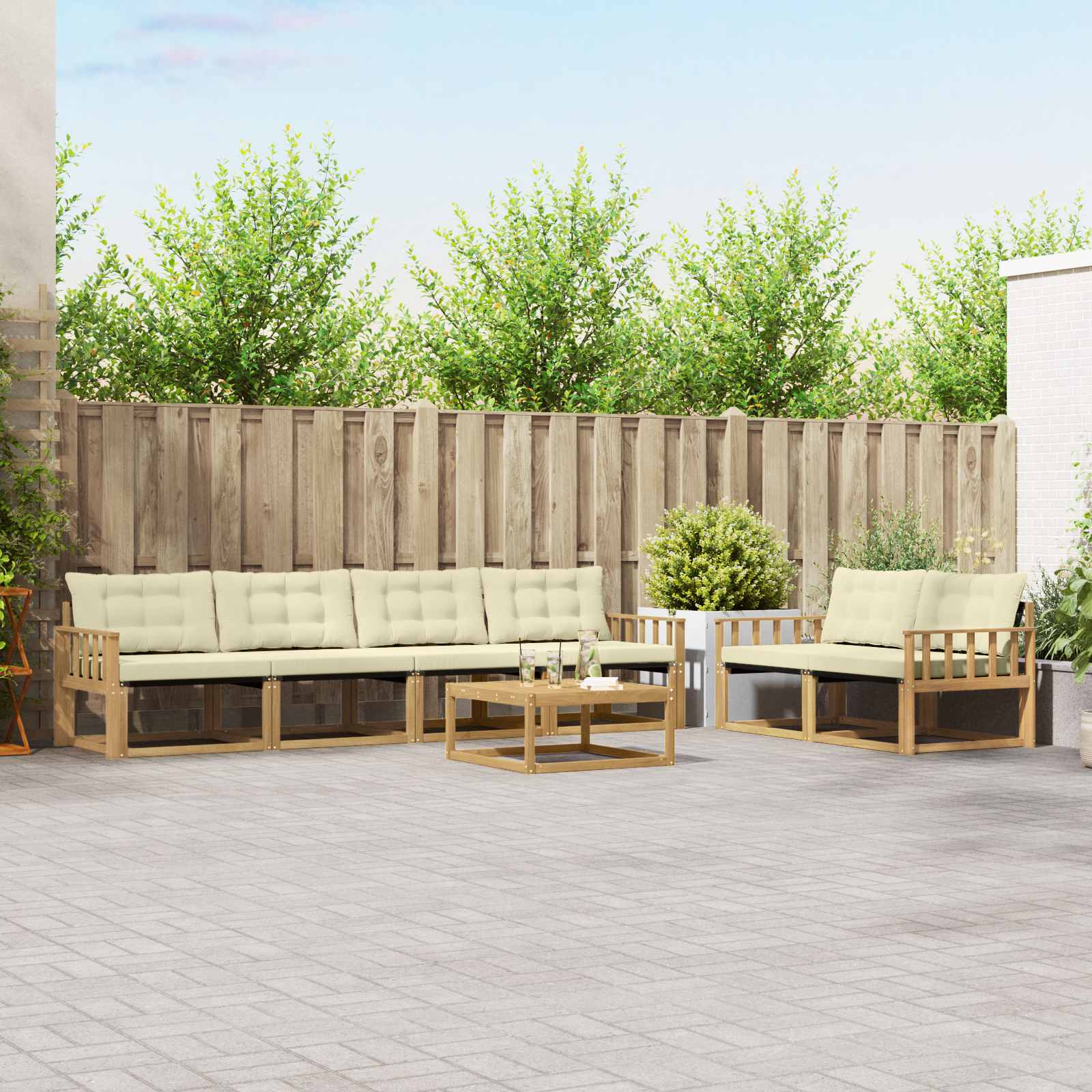 vidaXL Buiten bankenset met kussen 7 pcs Natuurlijk en Crème
