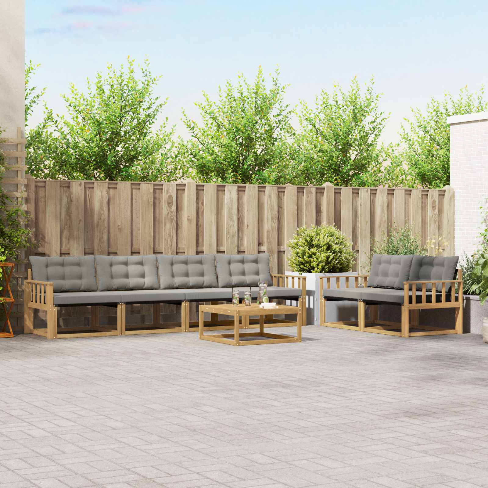 vidaXL Buiten bankenset met kussen 7 pcs Natuurlijk en Crème