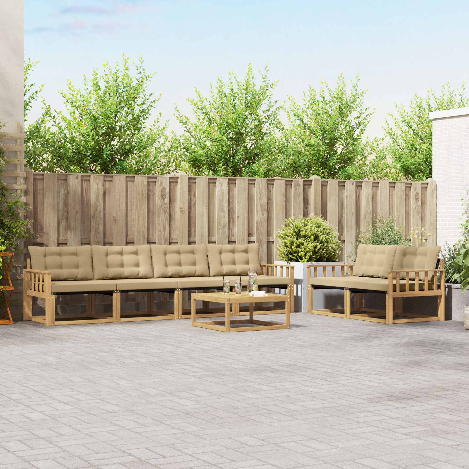 vidaXL Buiten bankenset met kussen 7 pcs Natuurlijk en Crème