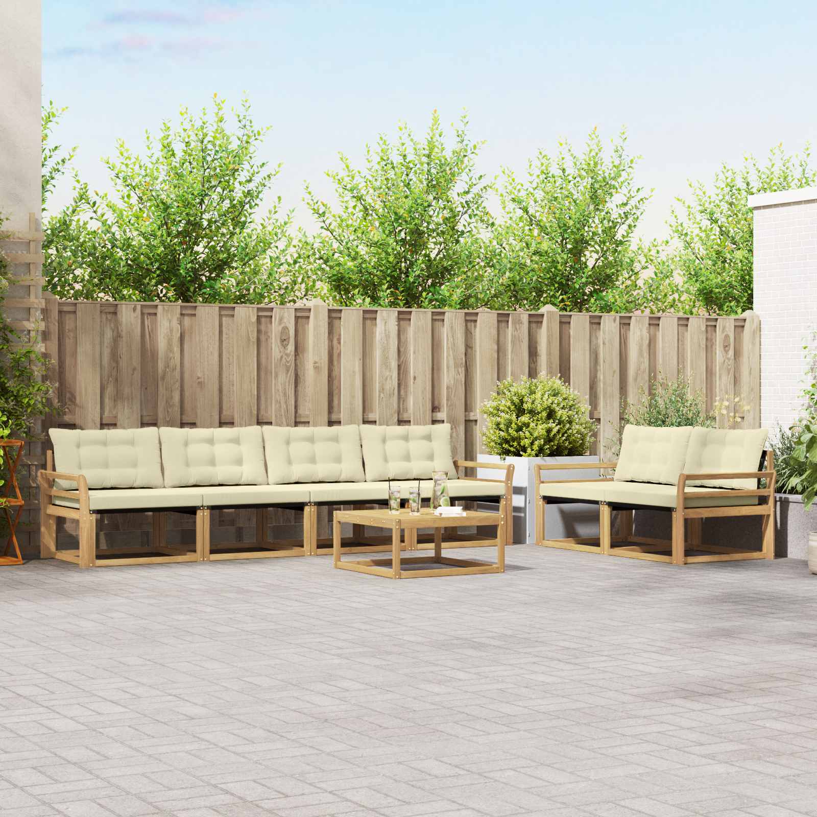 vidaXL Buiten bankenset met kussen 7 pcs Natuurlijk en Crème