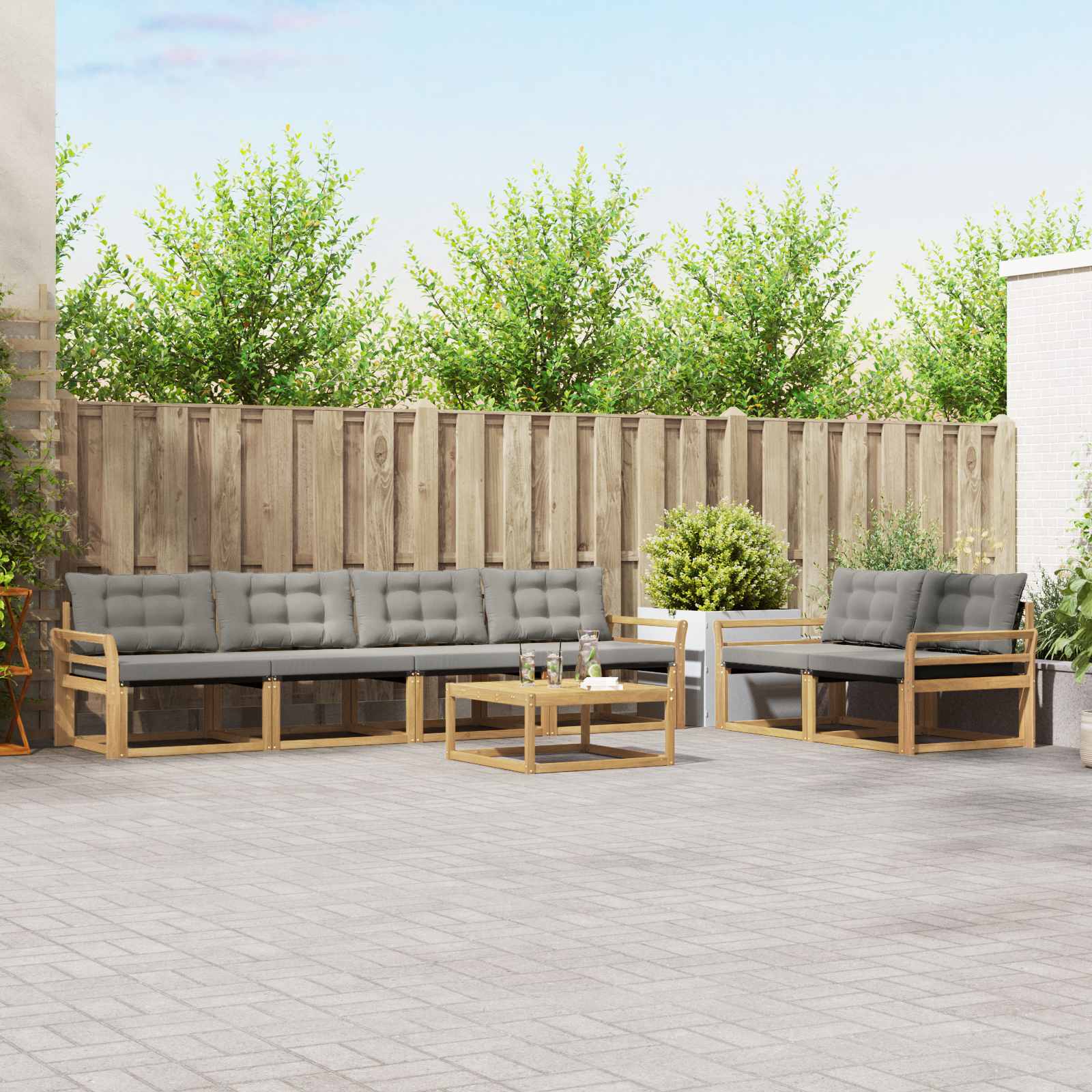 vidaXL Buiten bankenset met kussen 7 pcs Natuurlijk en Crème