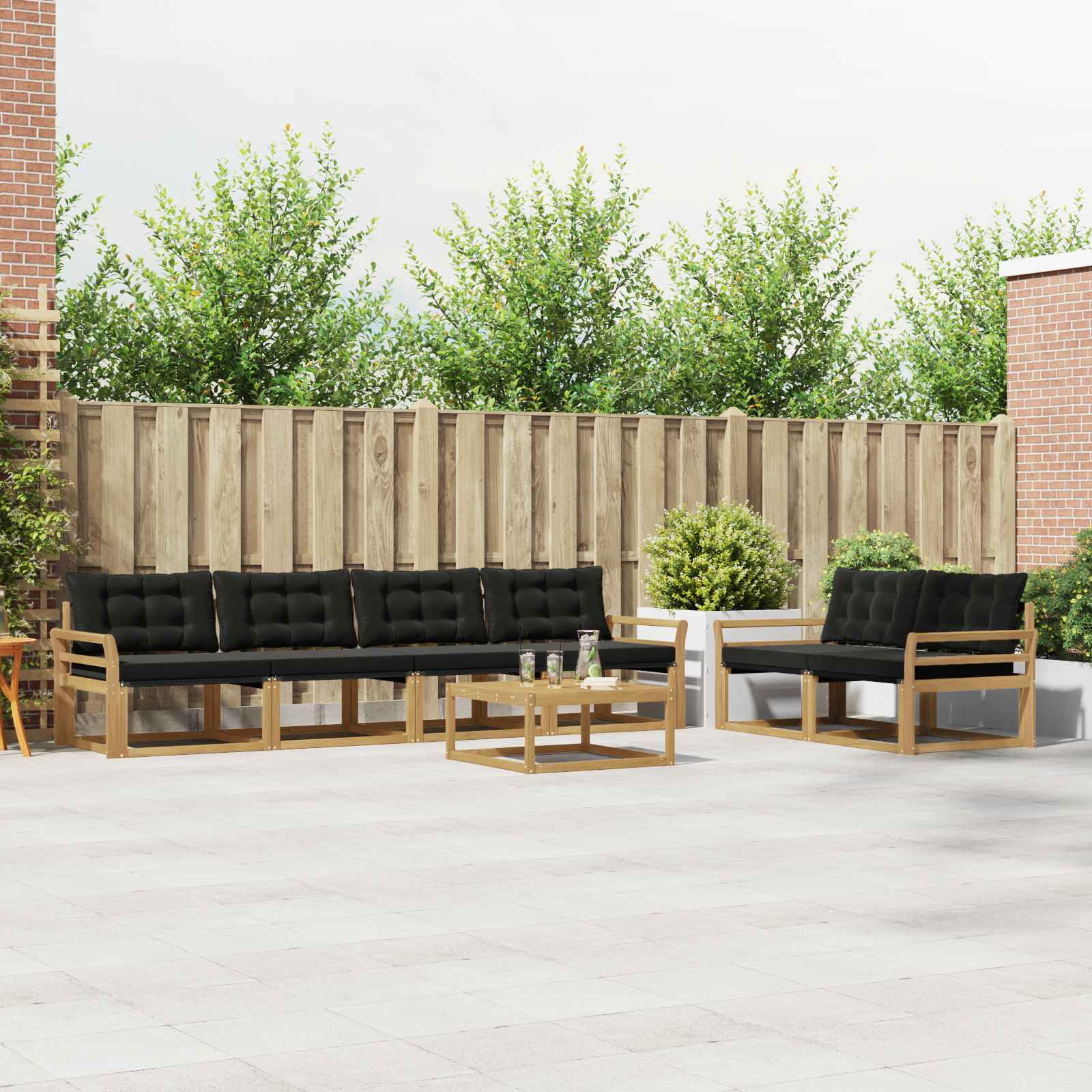 vidaXL Buiten bankenset met kussen 7 pcs Natuurlijk en Crème