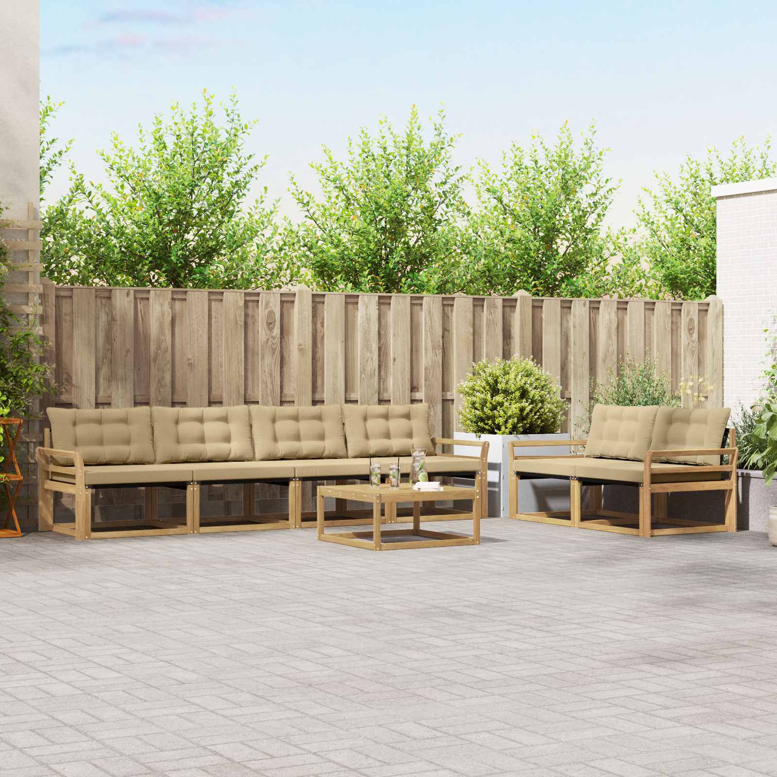 vidaXL Buiten bankenset met kussen 7 pcs Natuurlijk en Crème