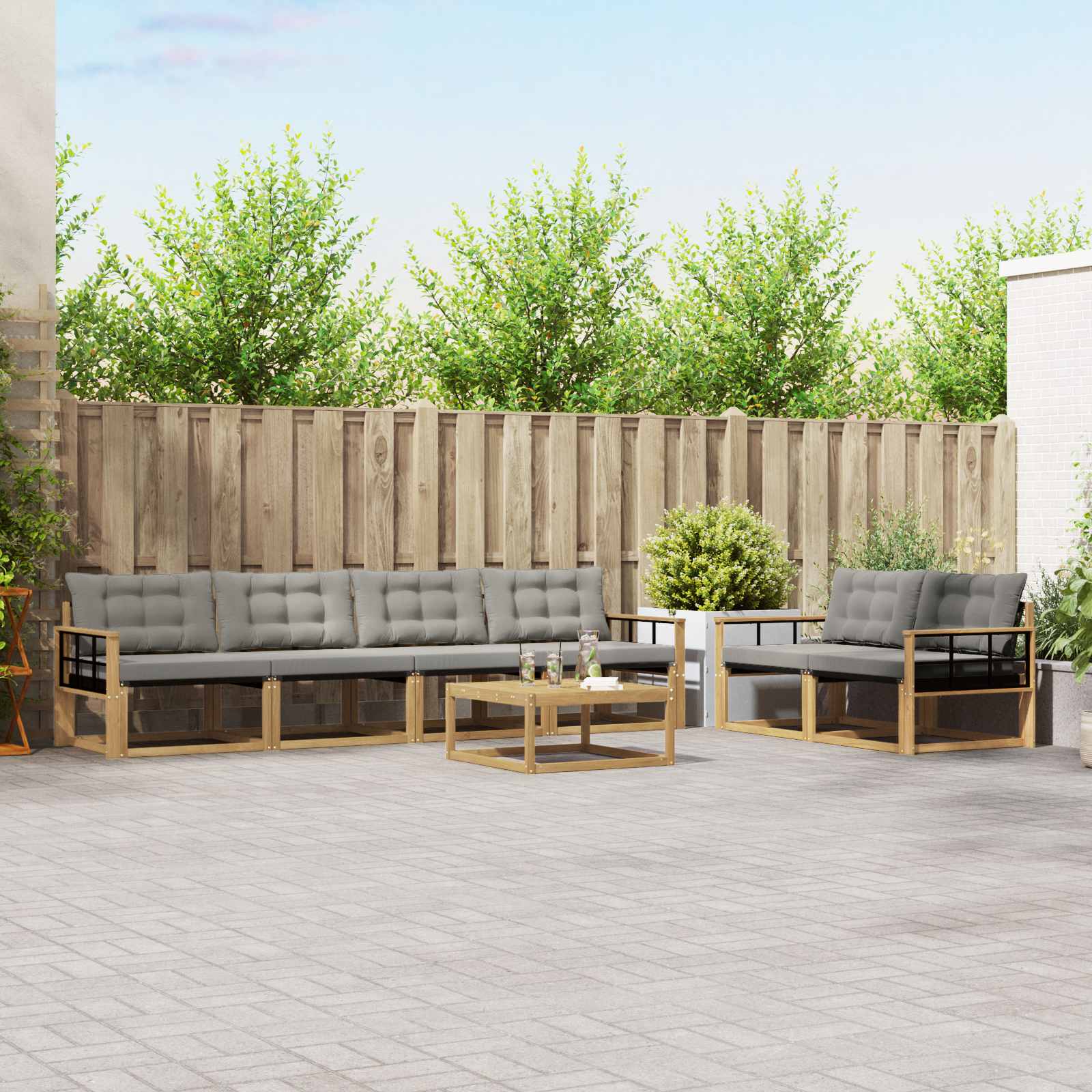 vidaXL Buiten bankenset met kussen 7 pcs Natuurlijk en Crème
