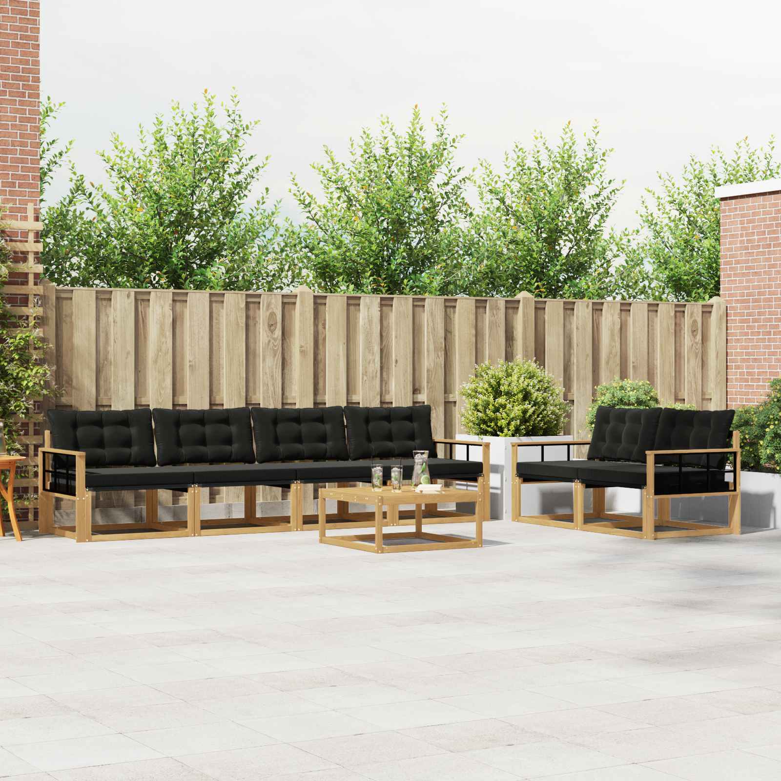 vidaXL Buiten bankenset met kussen 7 pcs Natuurlijk en Crème
