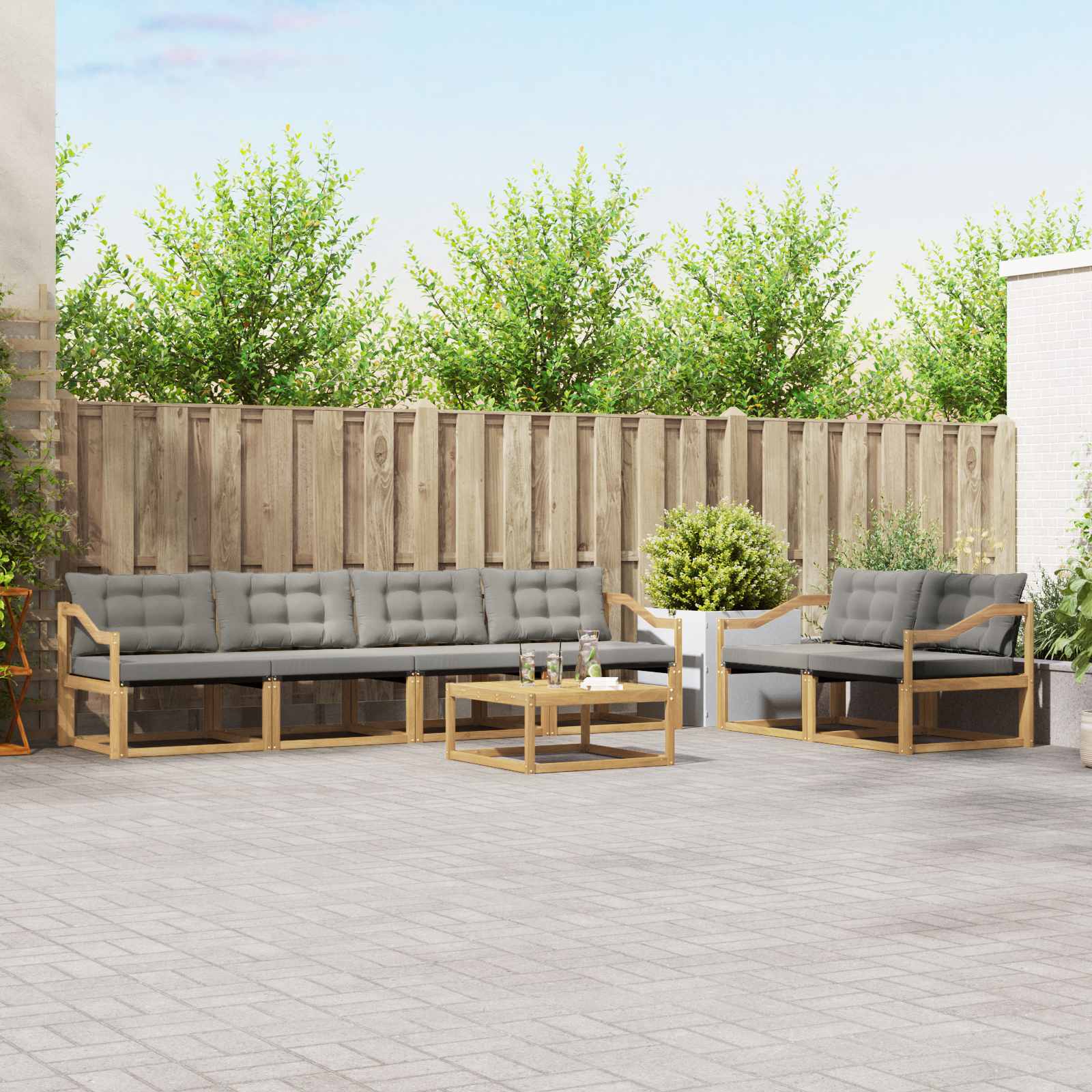 vidaXL Buiten bankenset met kussen 7 pcs Natuurlijk en Crème
