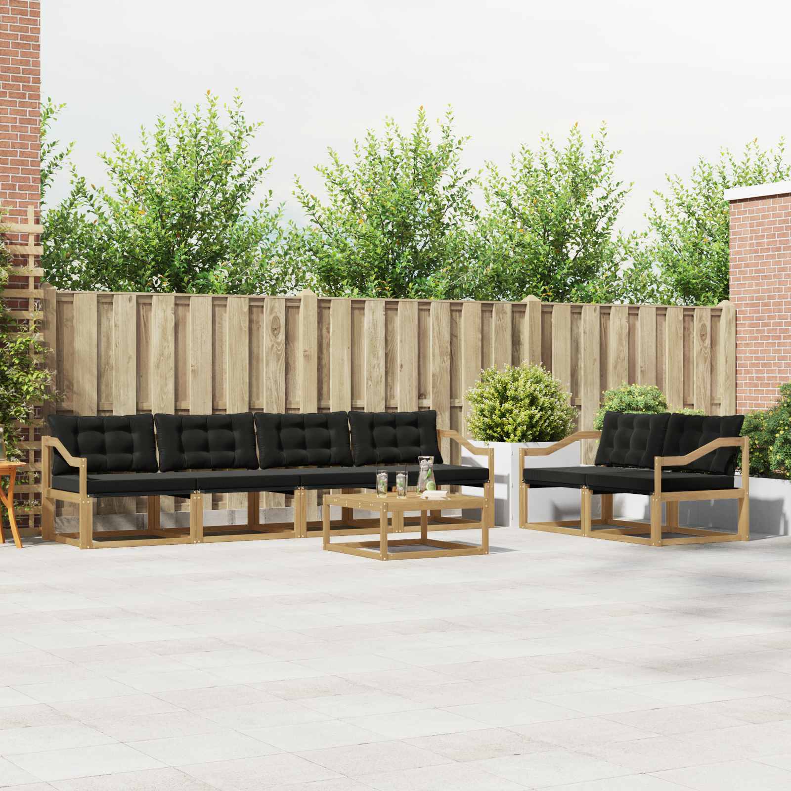 vidaXL Buiten bankenset met kussen 7 pcs Natuurlijk en Crème