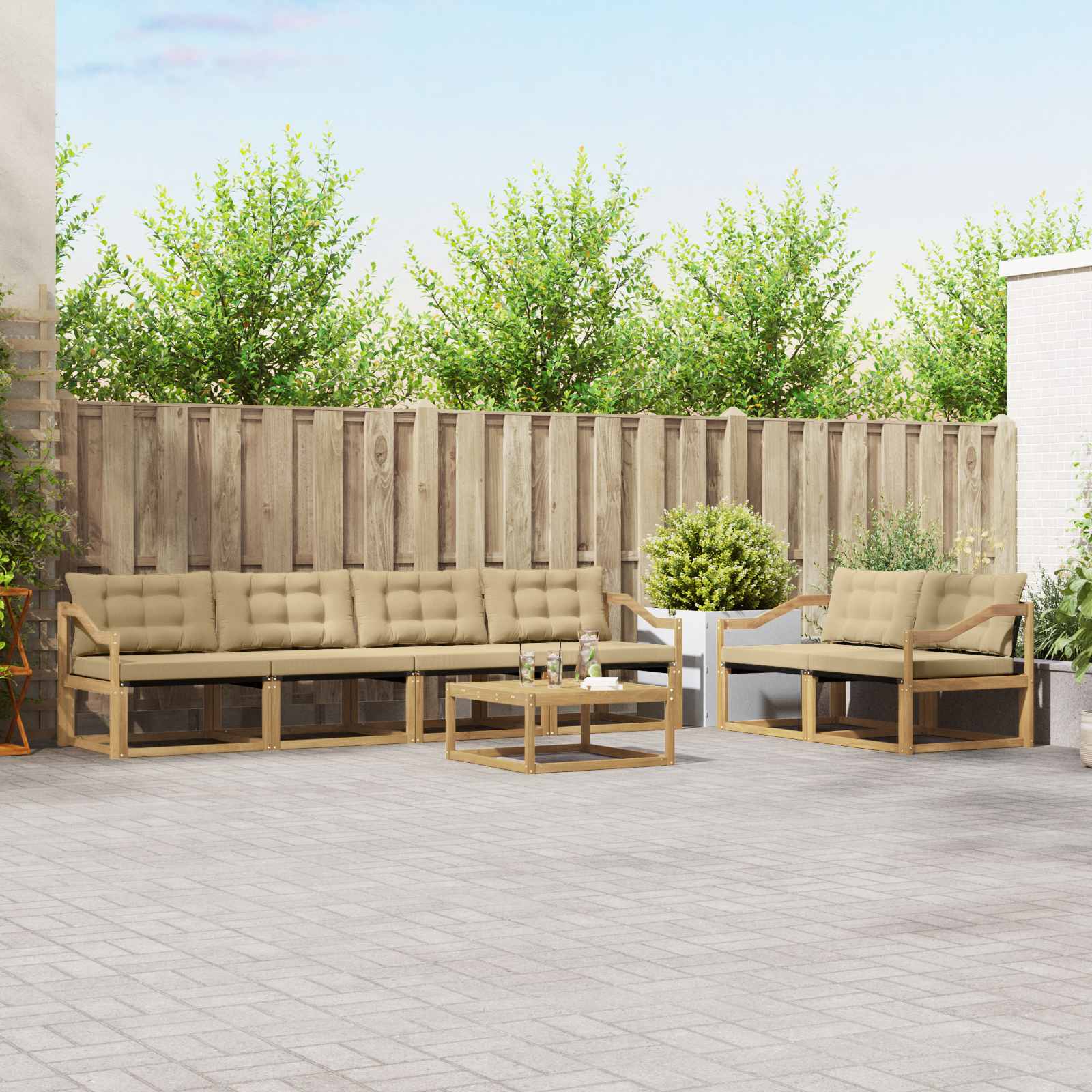 vidaXL Buiten bankenset met kussen 7 pcs Natuurlijk en Crème