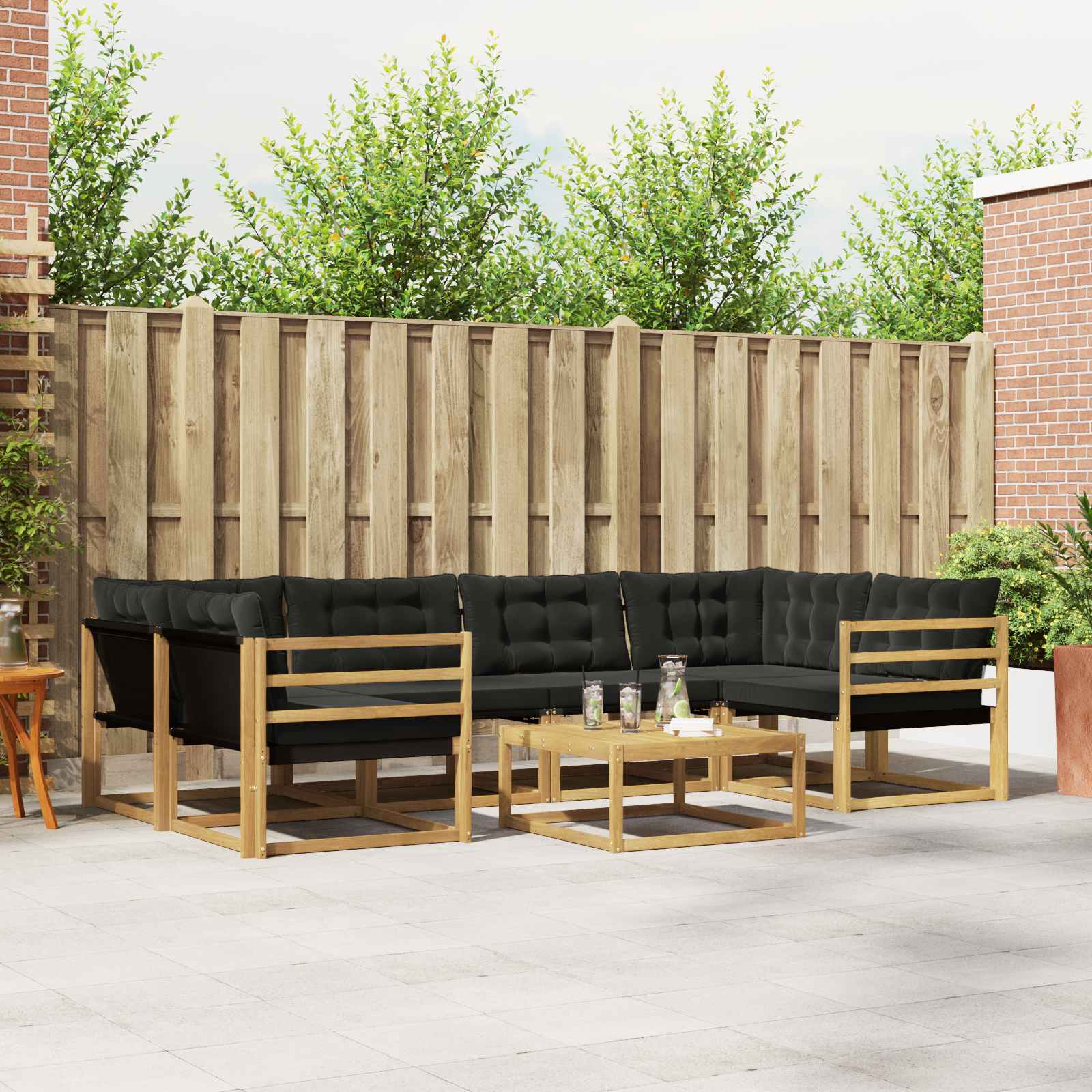 vidaXL Buiten bankenset met kussen 7 pcs Natuurlijk en Crème