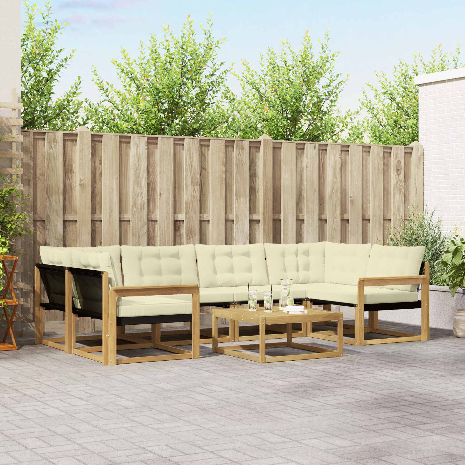 vidaXL Buiten bankenset met kussen 7 pcs Natuurlijk en Crème