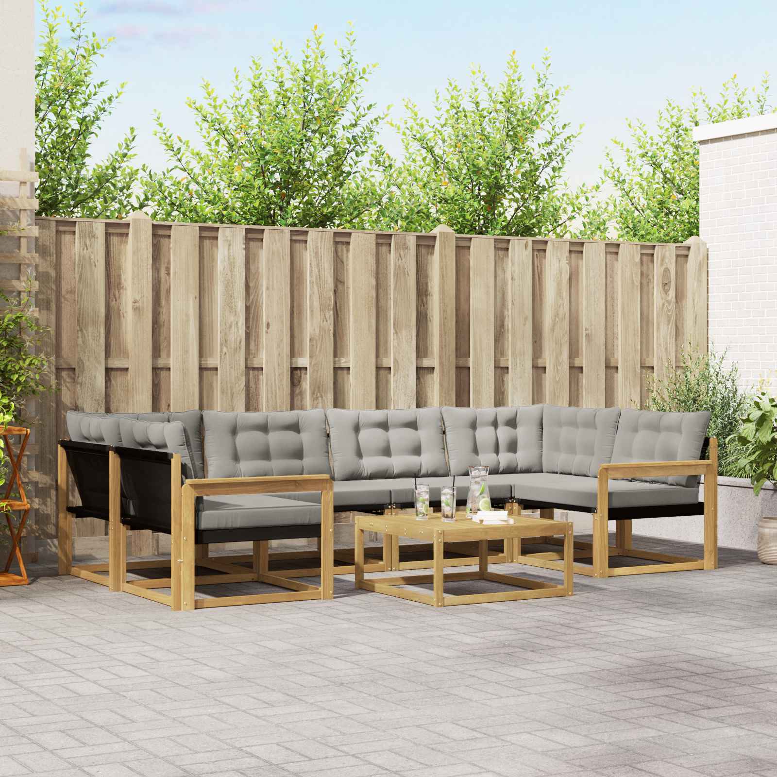 vidaXL Buiten bankenset met kussen 7 pcs Natuurlijk en Crème