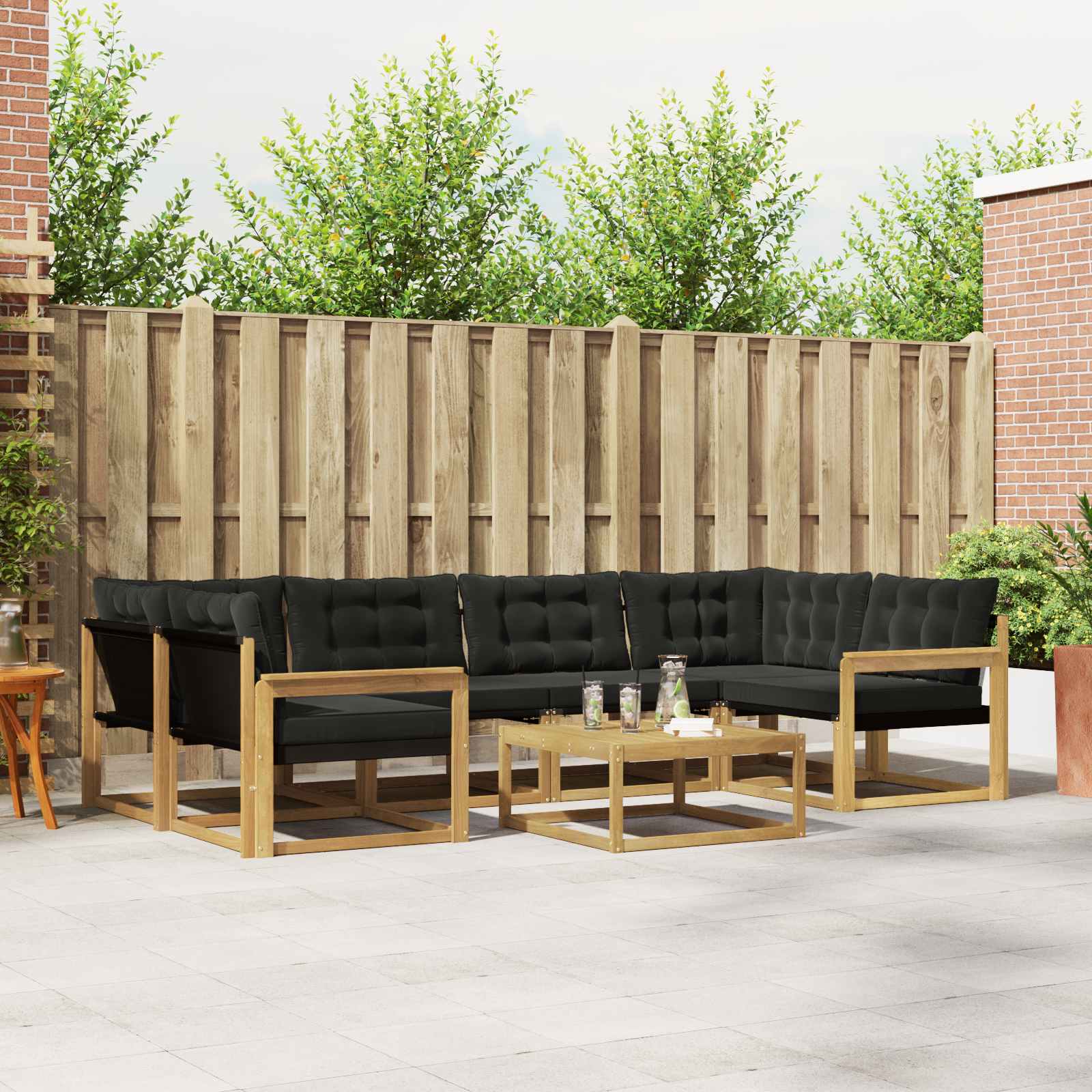 vidaXL Buiten bankenset met kussen 7 pcs Natuurlijk en Crème