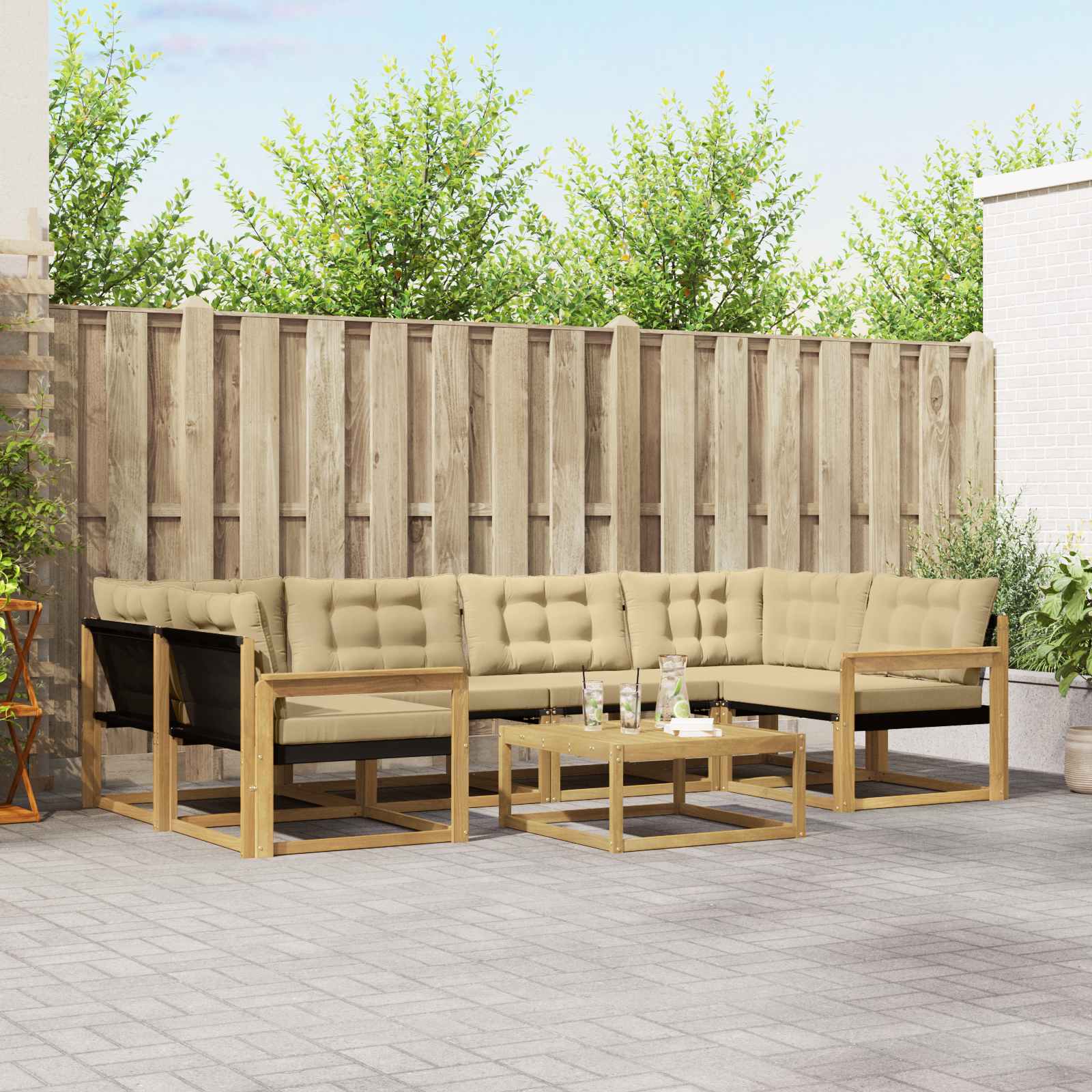 vidaXL Buiten bankenset met kussen 7 pcs Natuurlijk en Crème