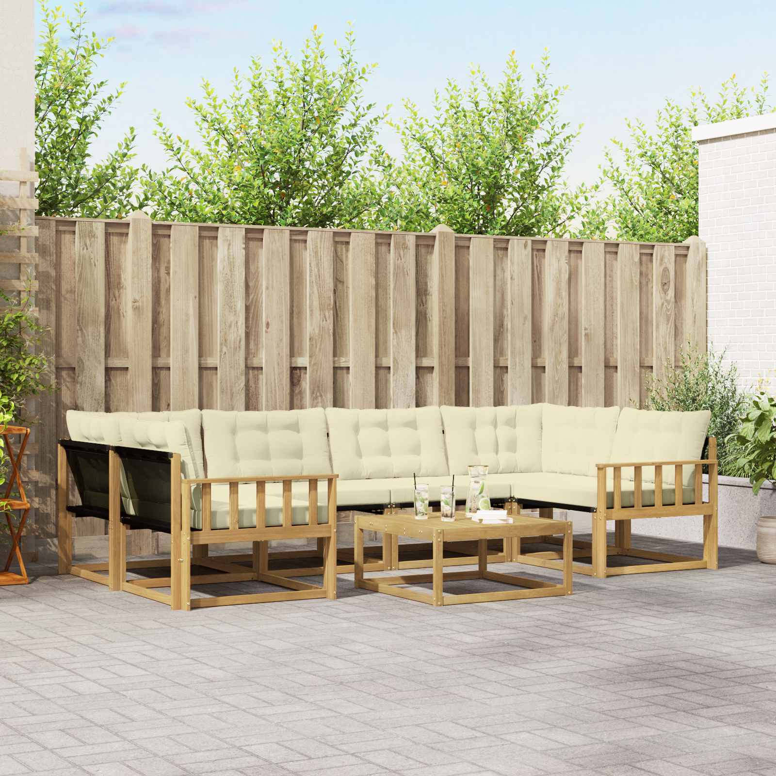 vidaXL Buiten bankenset met kussen 7 pcs Natuurlijk en Crème