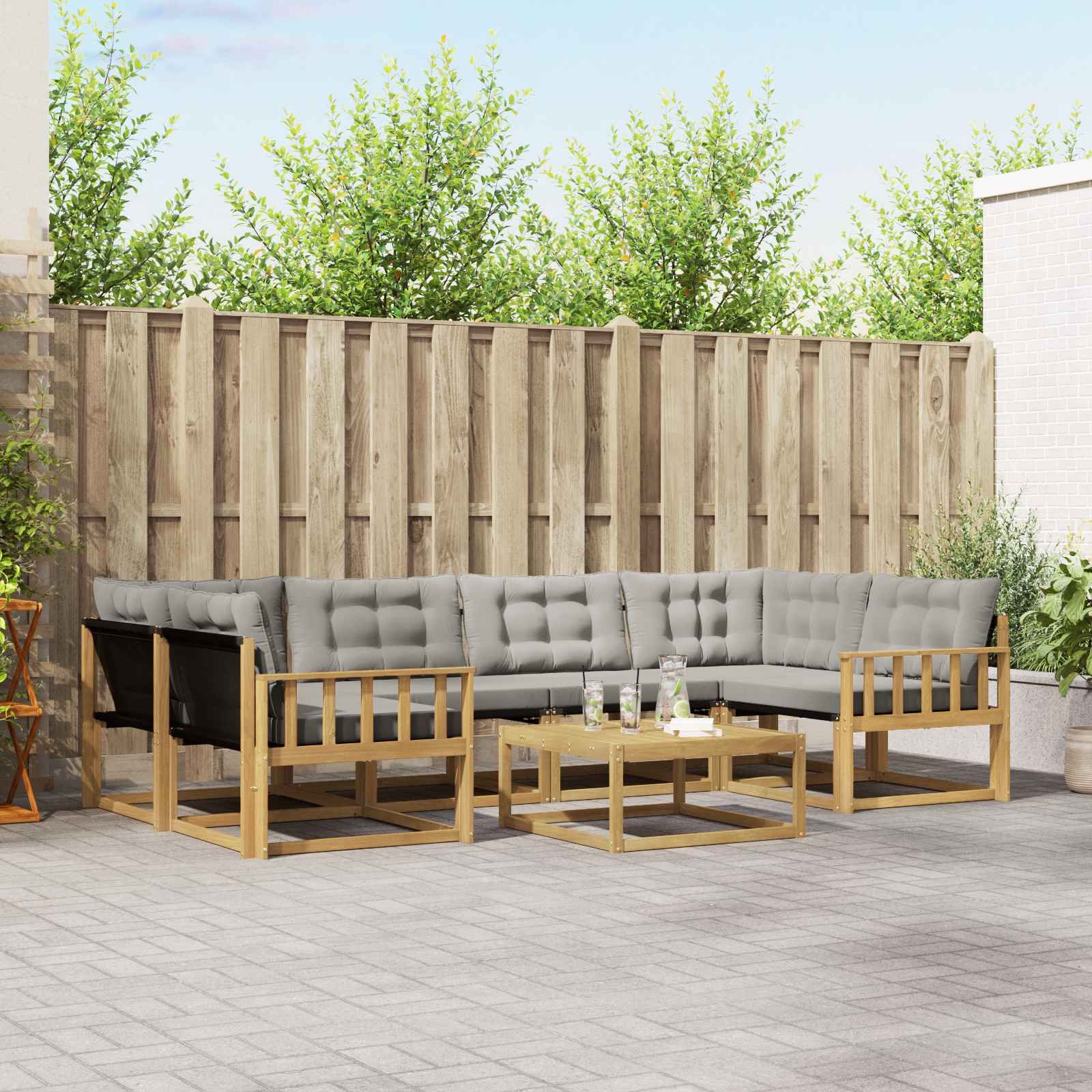 vidaXL Buiten bankenset met kussen 7 pcs Natuurlijk en Crème