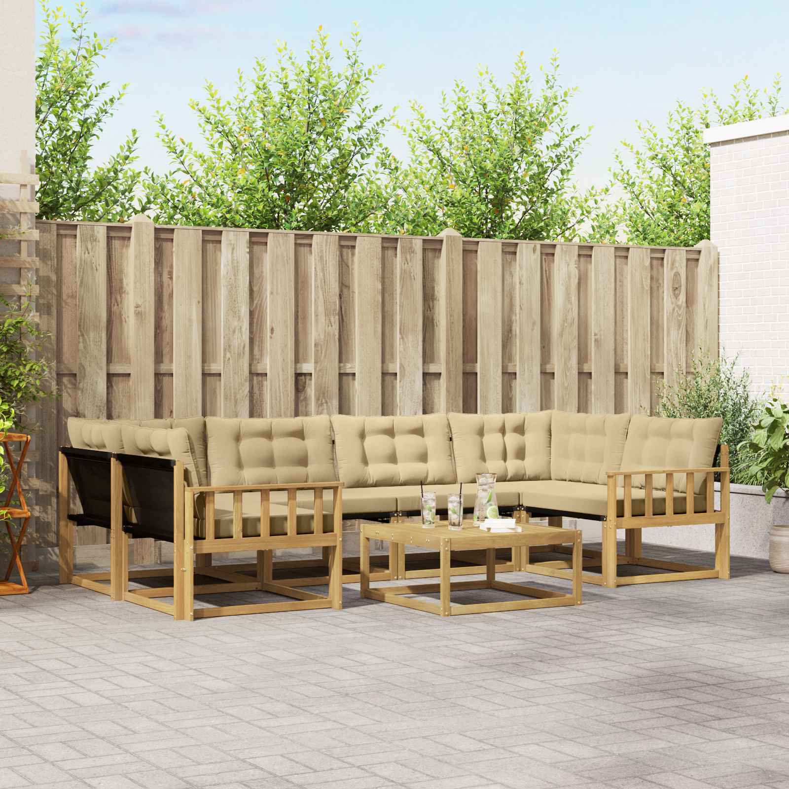 vidaXL Buiten bankenset met kussen 7 pcs Natuurlijk en Crème