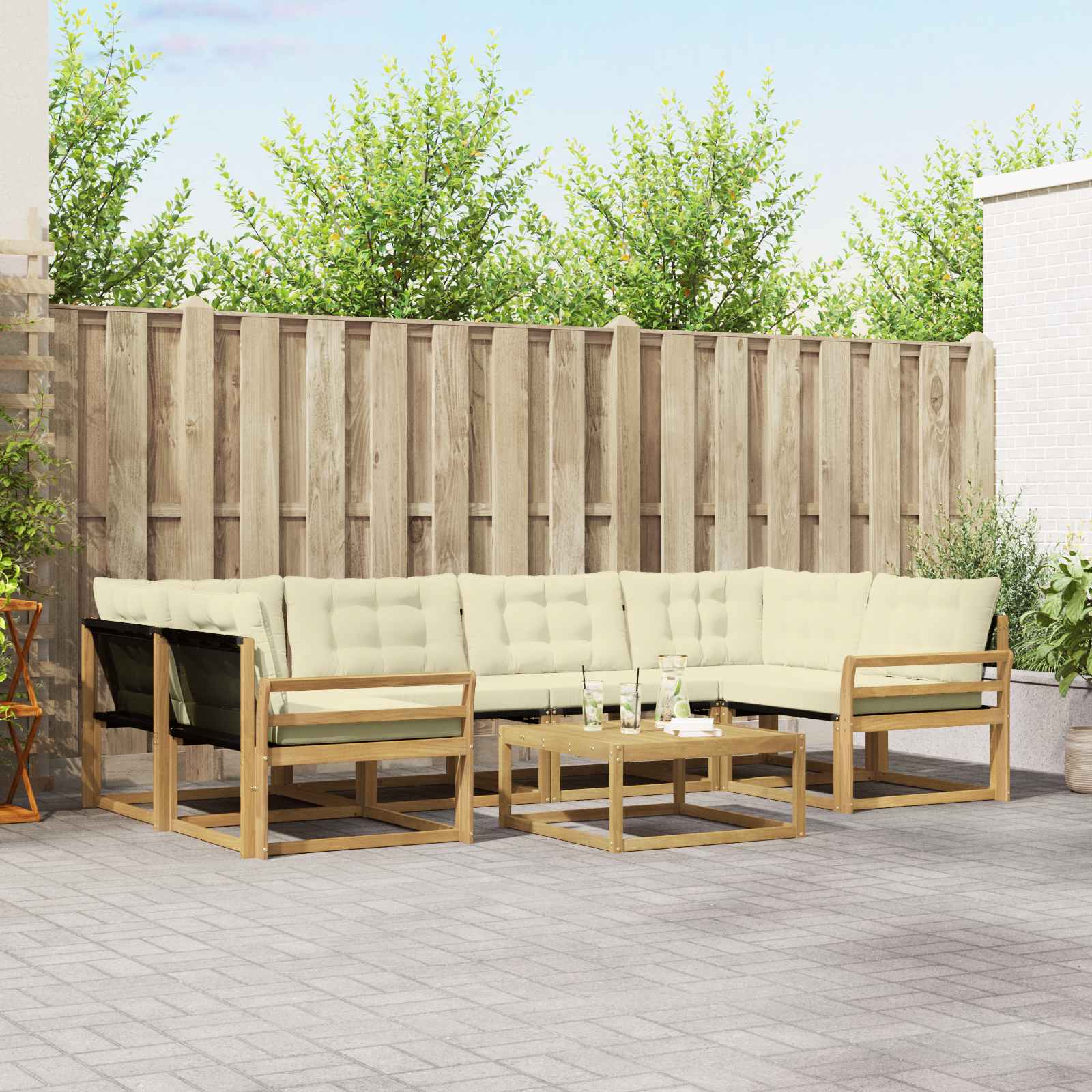 vidaXL Buiten bankenset met kussen 7 pcs Natuurlijk en Crème