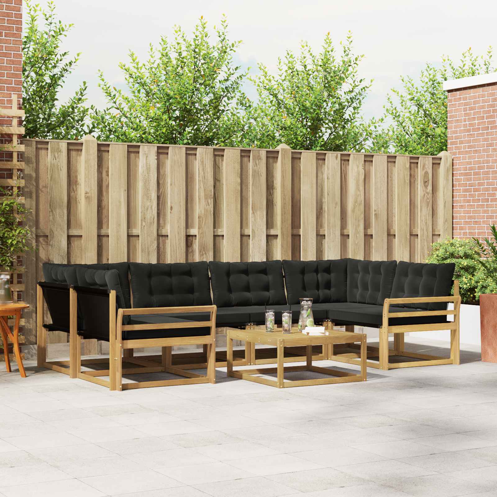 vidaXL Buiten bankenset met kussen 7 pcs Natuurlijk en Crème