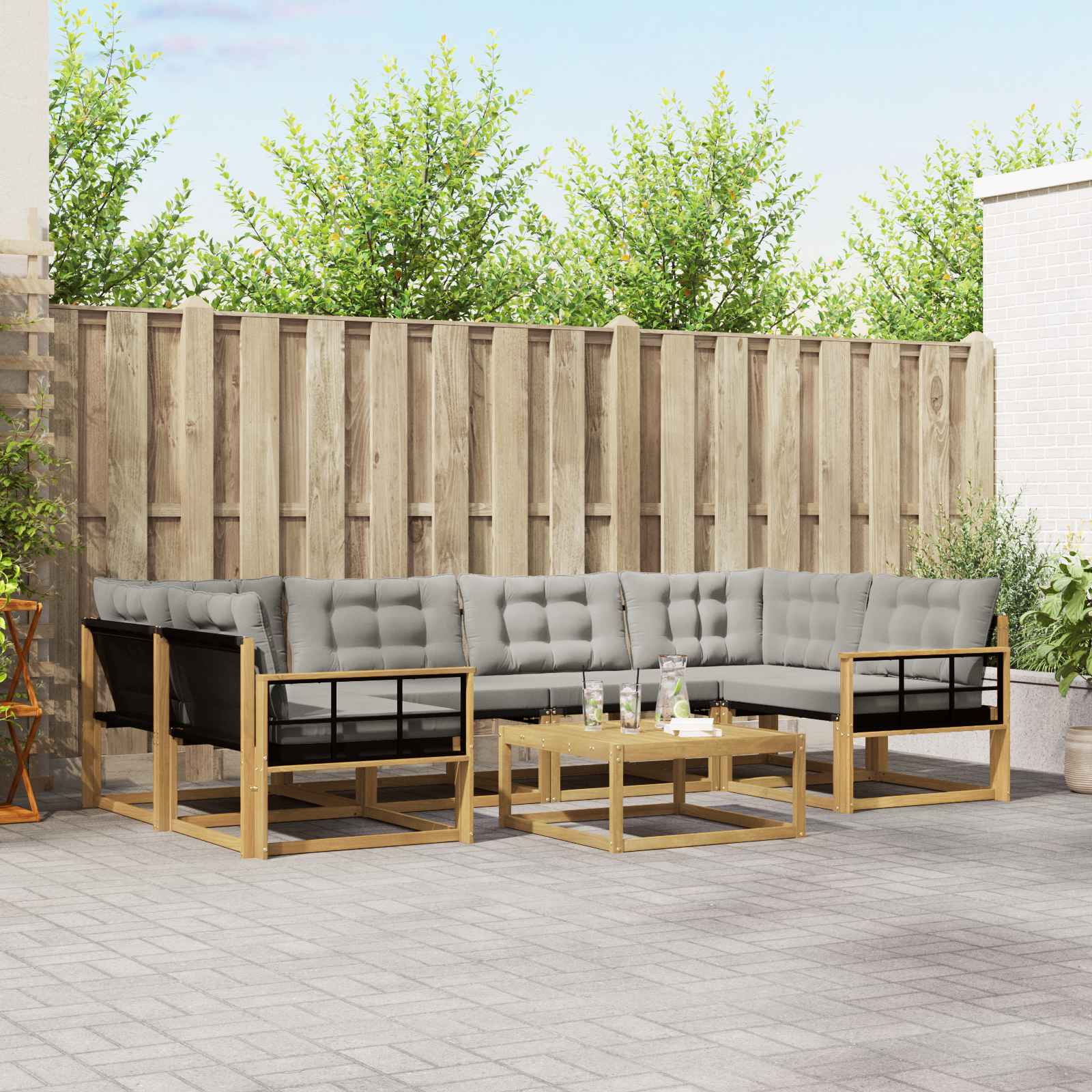 vidaXL Buiten bankenset met kussen 7 pcs Natuurlijk en Crème