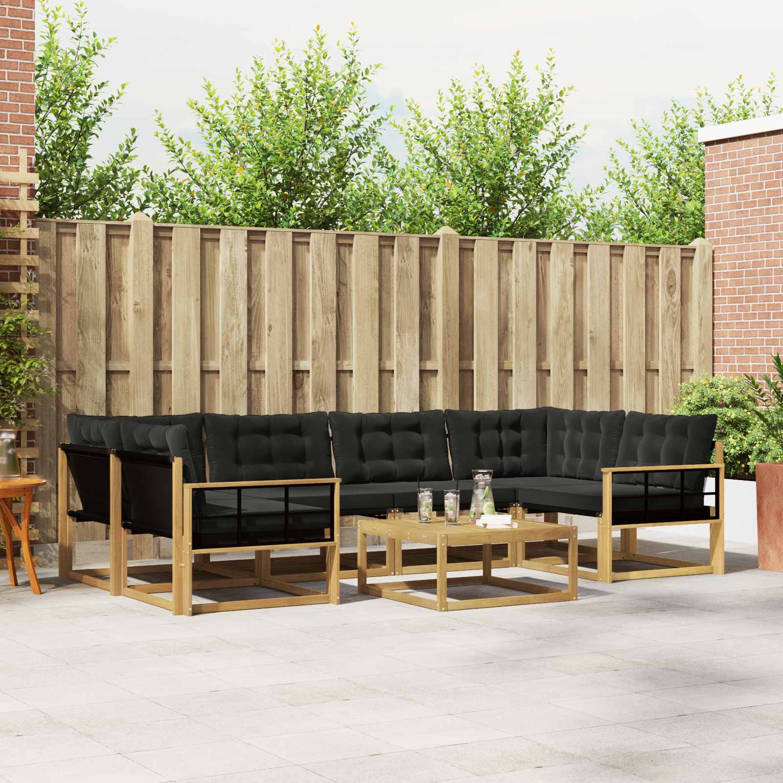 vidaXL Buiten bankenset met kussen 7 pcs Natuurlijk en Crème