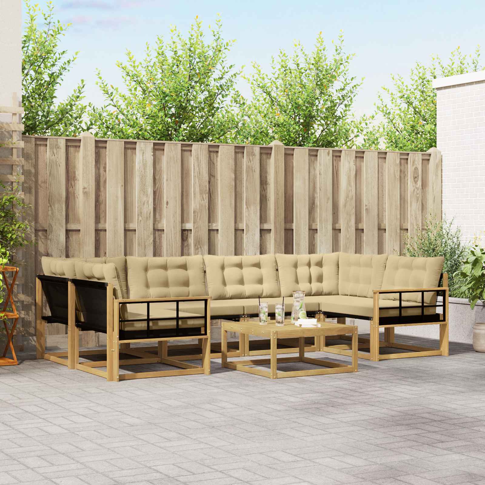 vidaXL Buiten bankenset met kussen 7 pcs Natuurlijk en Crème