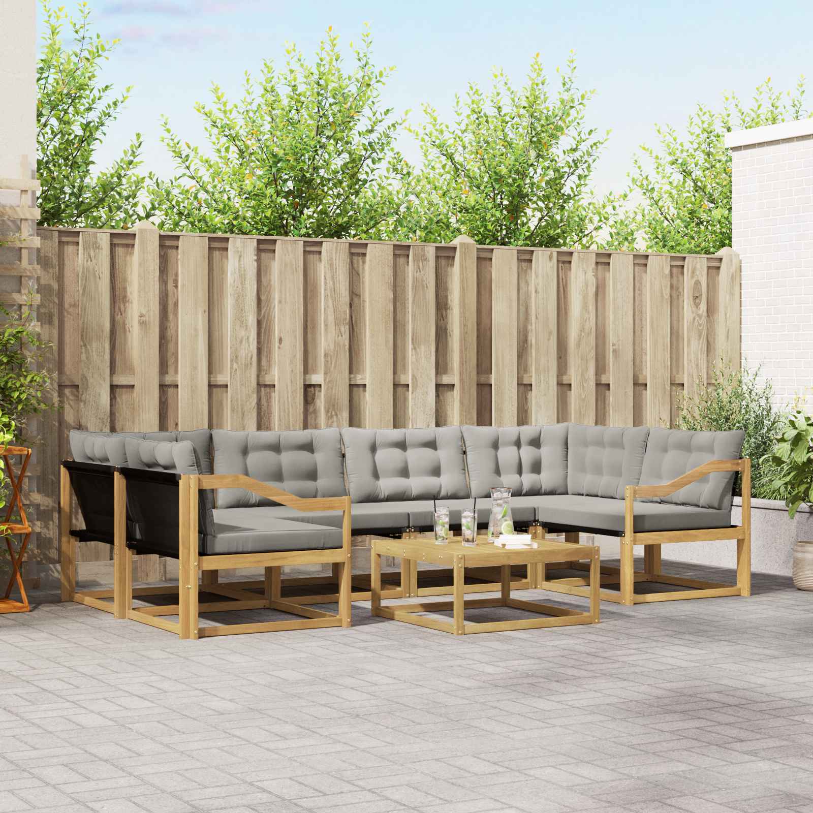 vidaXL Buiten bankenset met kussen 7 pcs Natuurlijk en Crème