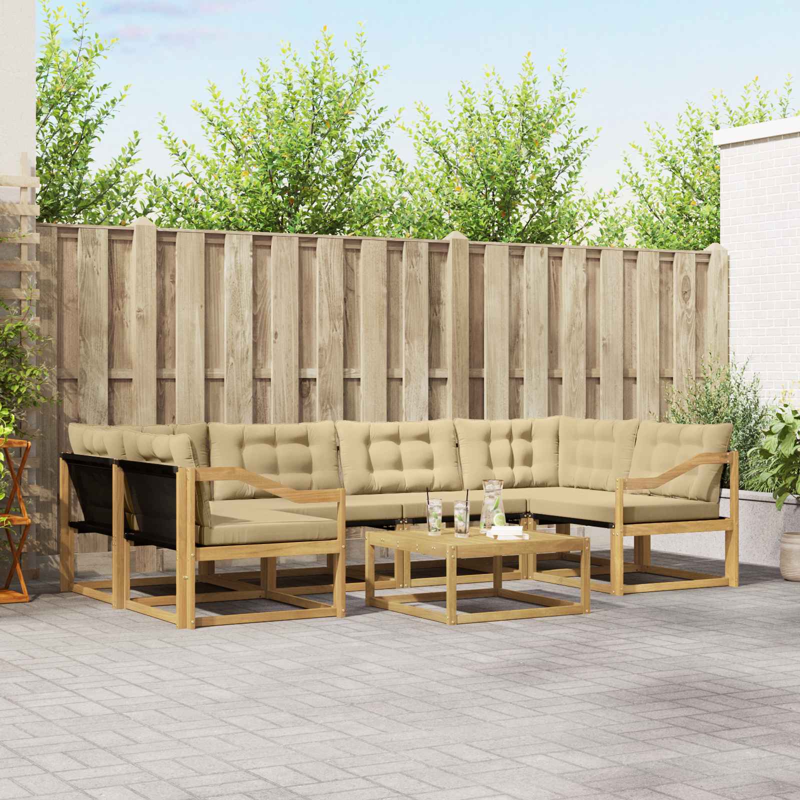 vidaXL Buiten bankenset met kussen 7 pcs Natuurlijk en Crème