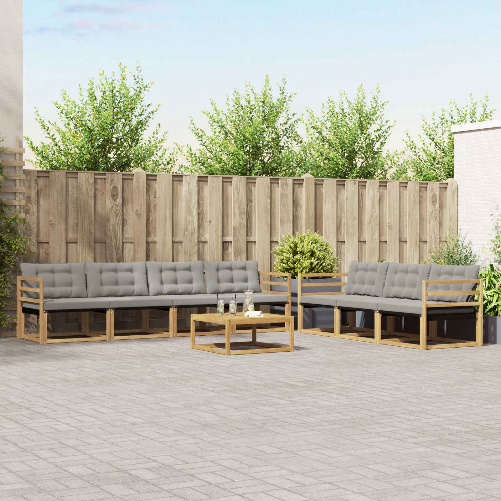vidaXL Buiten bankenset met kussen 8 pcs Natuurlijk en Crème