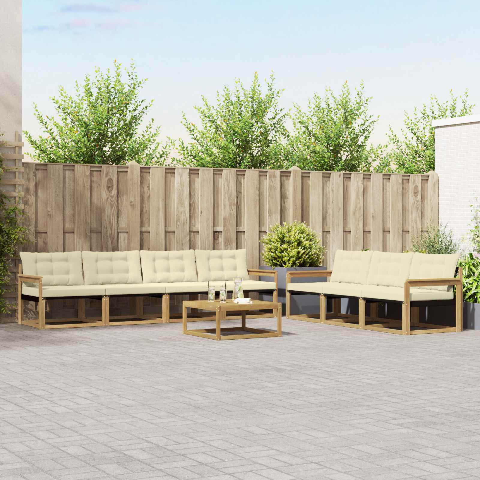 vidaXL Buiten bankenset met kussen 8 pcs Natuurlijk en Crème