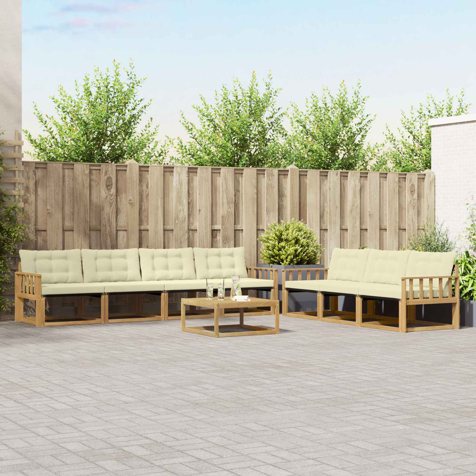 vidaXL Buiten bankenset met kussen 8 pcs Natuurlijk en Crème