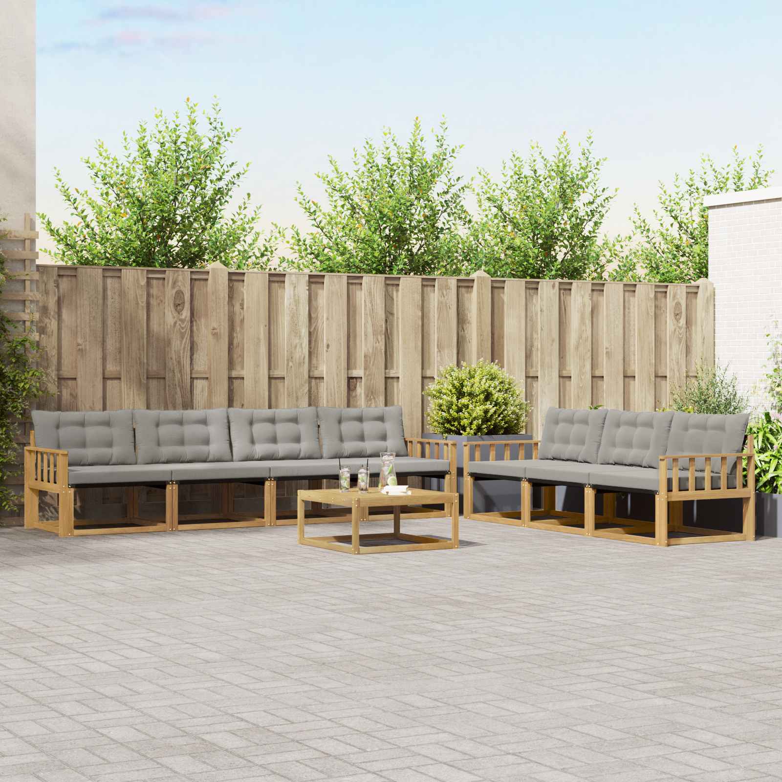 vidaXL Buiten bankenset met kussen 8 pcs Natuurlijk en Crème