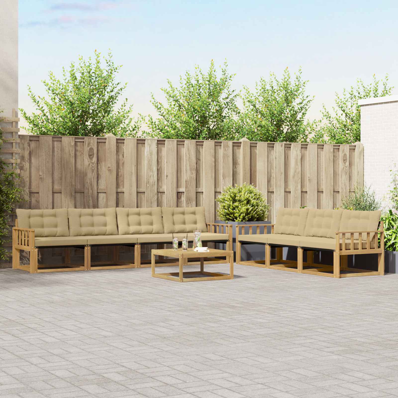 vidaXL Buiten bankenset met kussen 8 pcs Natuurlijk en Crème