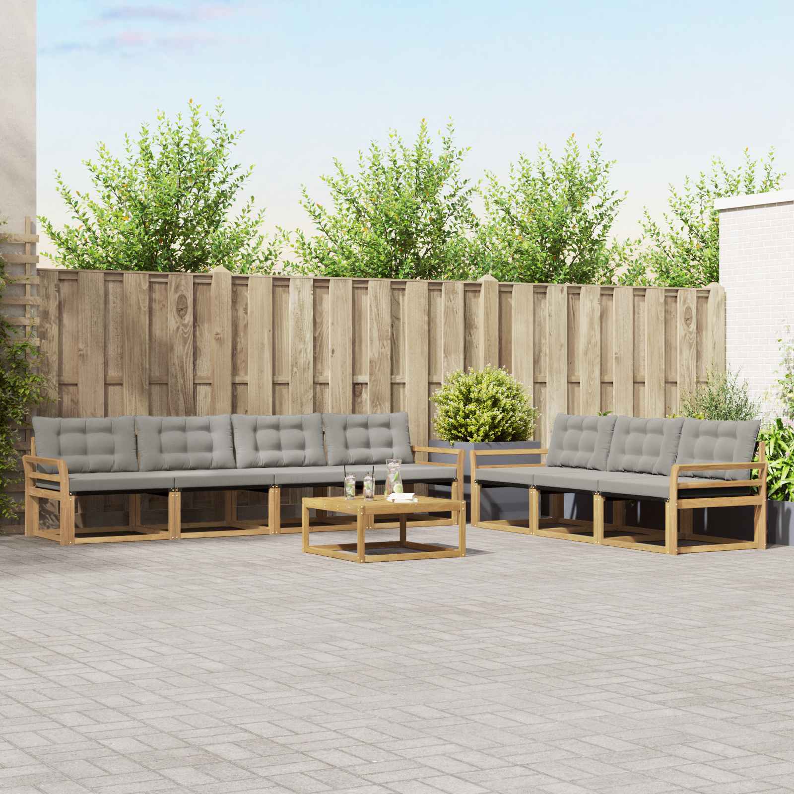 vidaXL Buiten bankenset met kussen 8 pcs Natuurlijk en Crème
