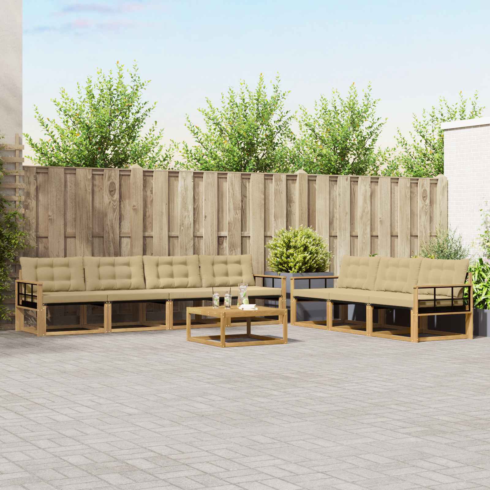 vidaXL Buiten bankenset met kussen 8 pcs Natuurlijk en Crème