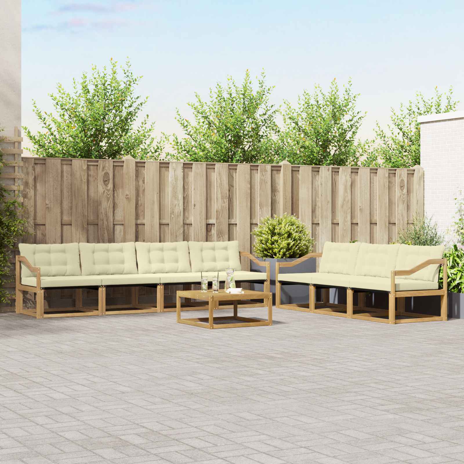 vidaXL Buiten bankenset met kussen 8 pcs Natuurlijk en Crème