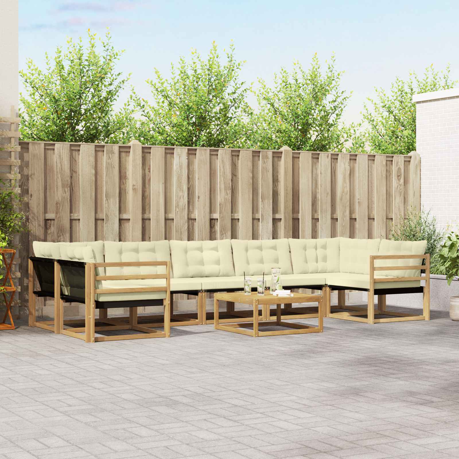 vidaXL Buiten bankenset met kussen 8 pcs Natuurlijk en Crème