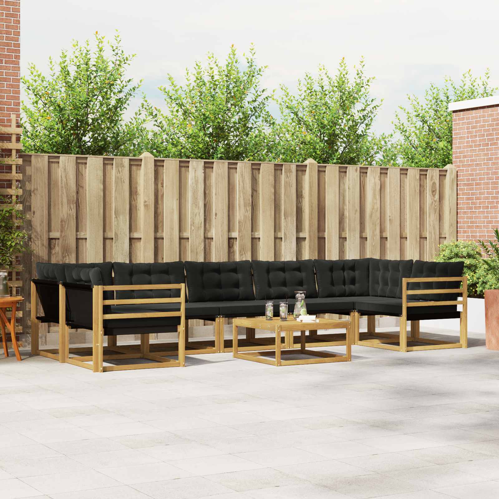 vidaXL Buiten bankenset met kussen 8 pcs Natuurlijk en Crème