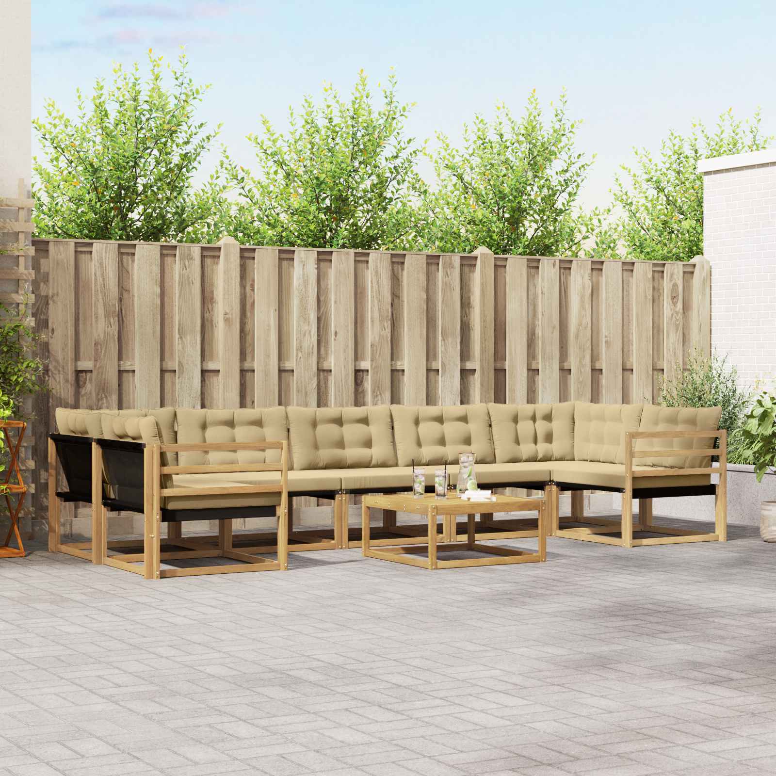 vidaXL Buiten bankenset met kussen 8 pcs Natuurlijk en Crème