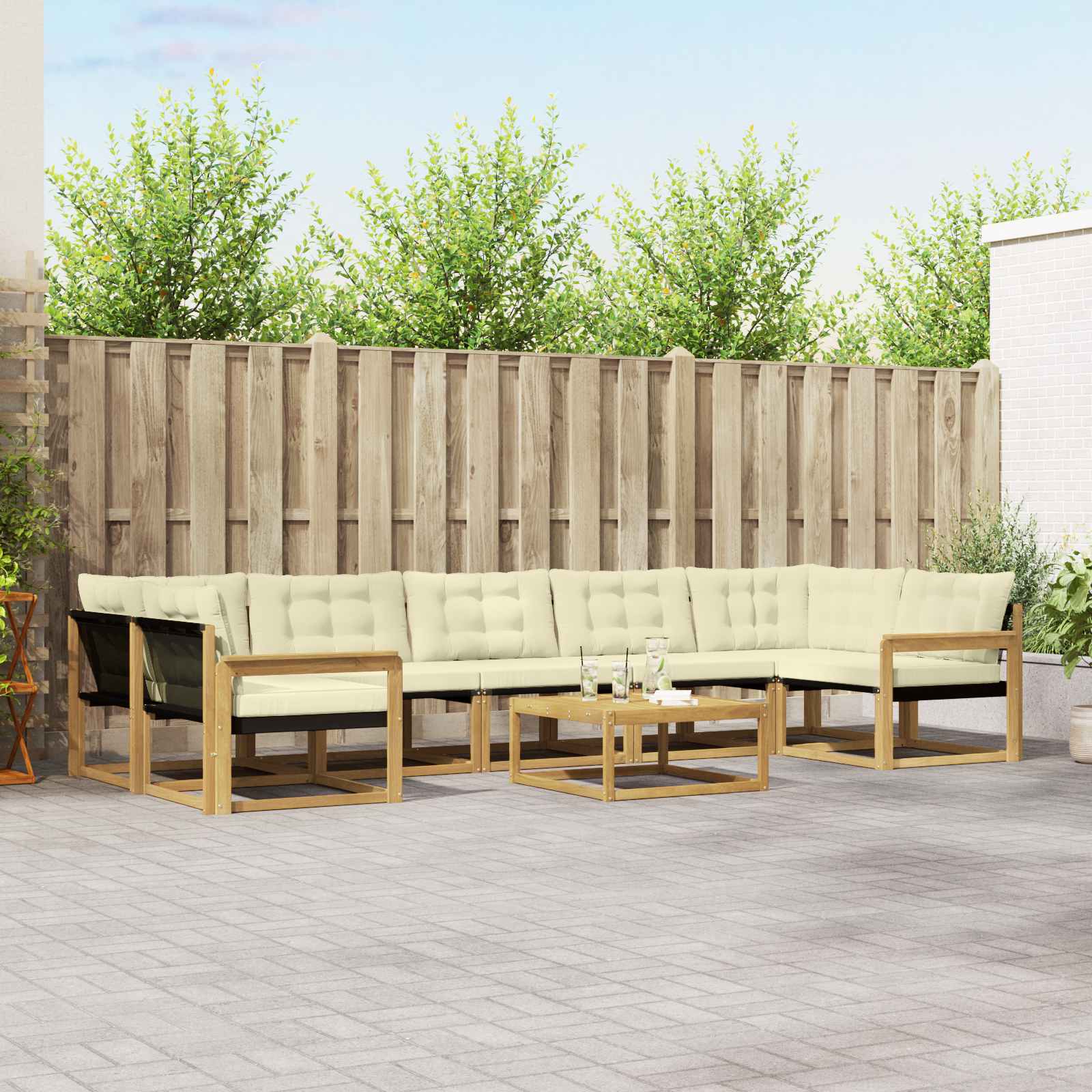 vidaXL Buiten bankenset met kussen 8 pcs Natuurlijk en Crème