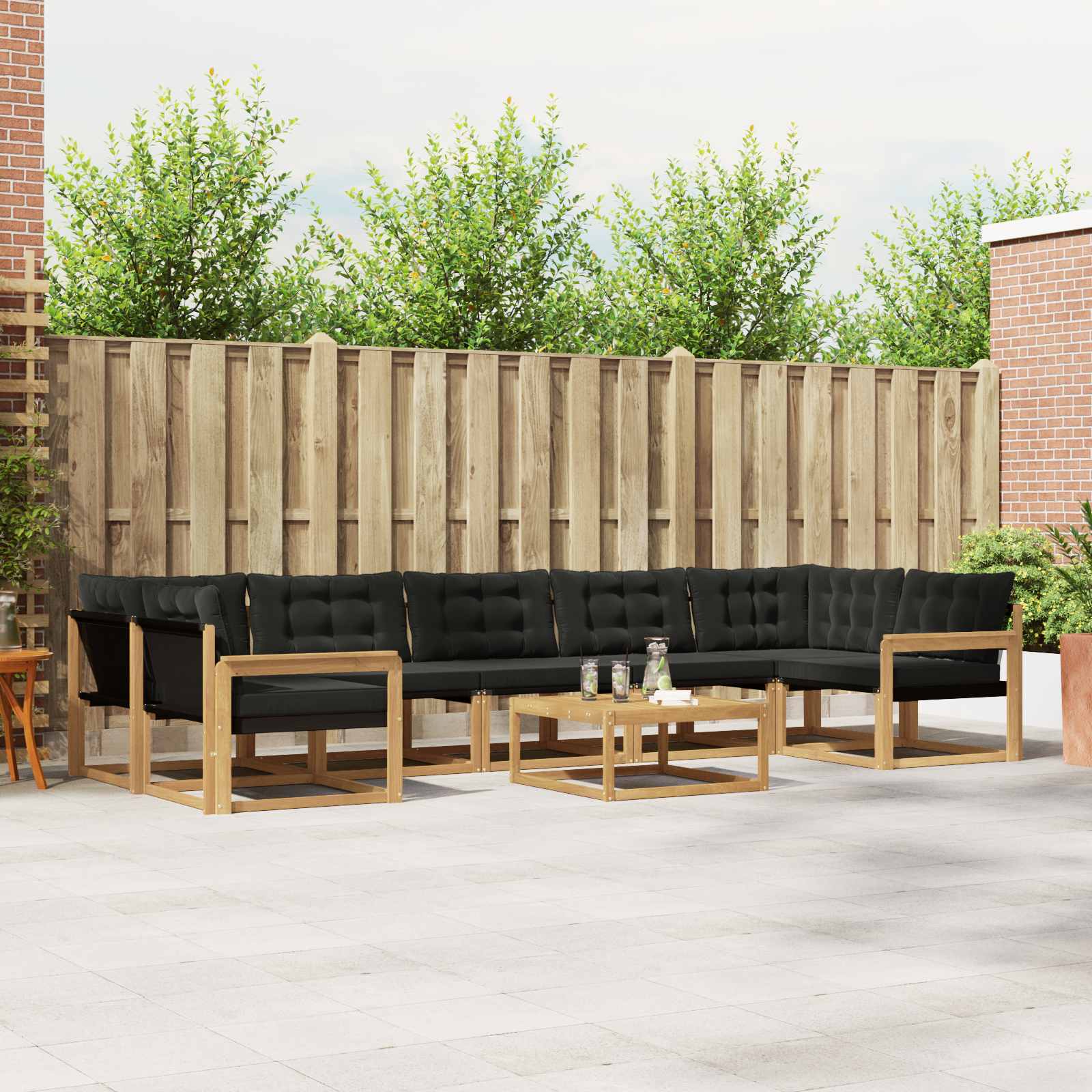 vidaXL Buiten bankenset met kussen 8 pcs Natuurlijk en Crème