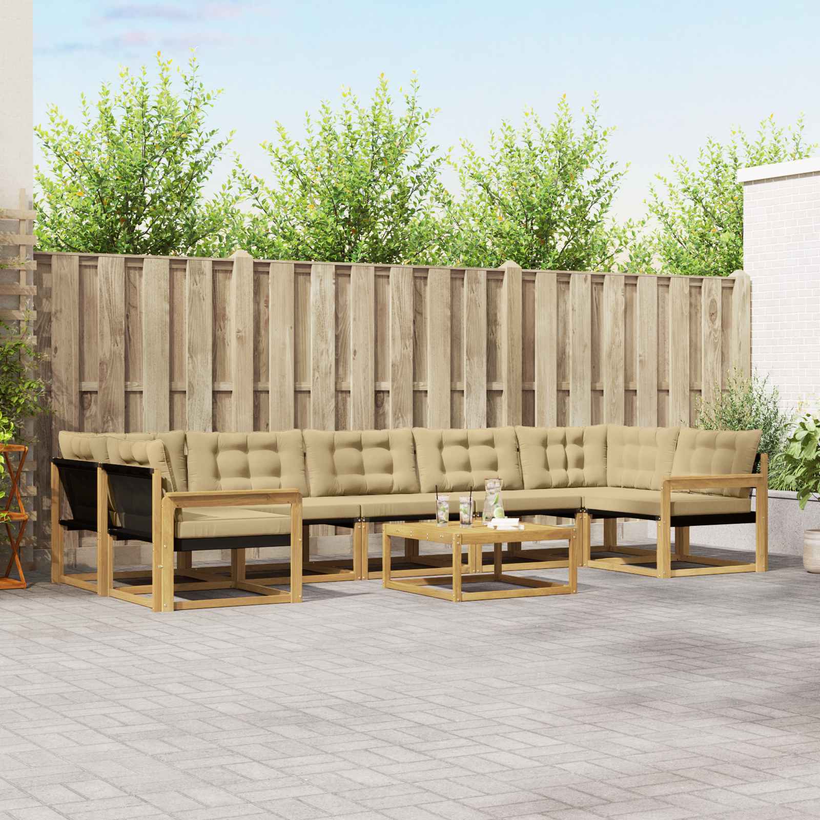 vidaXL Buiten bankenset met kussen 8 pcs Natuurlijk en Crème