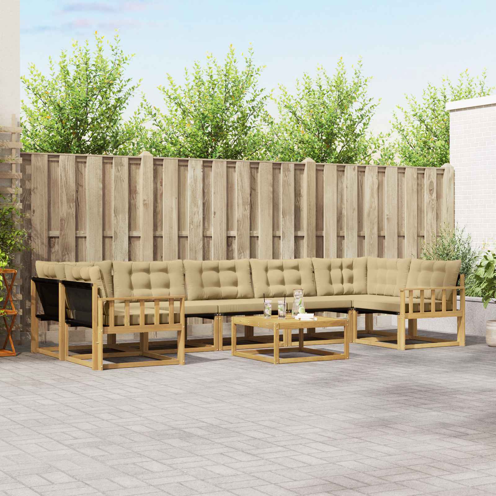 vidaXL Buiten bankenset met kussen 8 pcs Natuurlijk en Crème